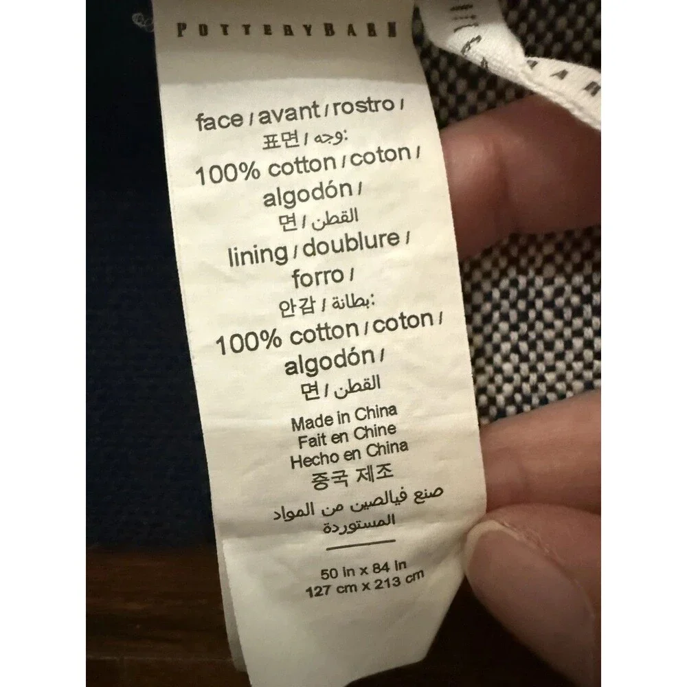 Pottery Barn Two (2) Bryce Check Drapes 50x84 Off White Bone Blue buffalo Plaid